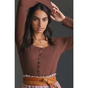 NEW Anthropologie Pilcro Square Neck Cropped Brown Cardigan - Medium